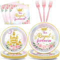 CHUNNIN 96Pcs Princess 5th Birthday Plates and Napkins Her Royal Fiveness Decorations Princess Party Dessert Plates Rainbow Castle Tableware for 24 Guests 5th Theme Girl Baby Shower Party Supplies