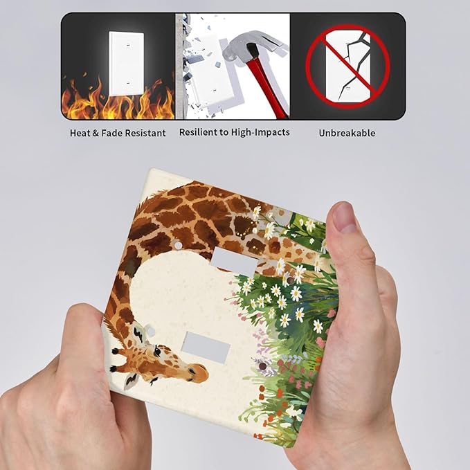 Giraffe Double Toggle Wall Plate Decorative 2 Gang Light Switch Covers Electrical Switchplate Home Decorate Faceplat for Bathroom Bedroom Kitchen Room 4.5 x 4.5 Inch