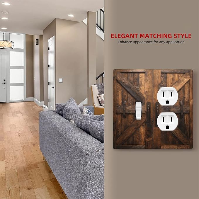 Decorative Outlet Covers Retro Brown Wood Barndoor 2 Gang Light Switch Cover Plate Single Toggle Duplex Wall Plates for Electrical Outlets Switch Plate Covers for Farmhouse Home Decor