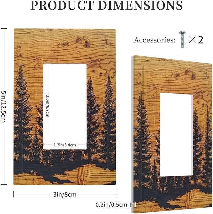 Decorative Outlet Covers Forest Pine Silhouette Rustic Wood Grain 1 Gang Single Rocker Light Switch Cover Plate Wall Plates Gfci Faceplate For Farmhouse Cabin Decor