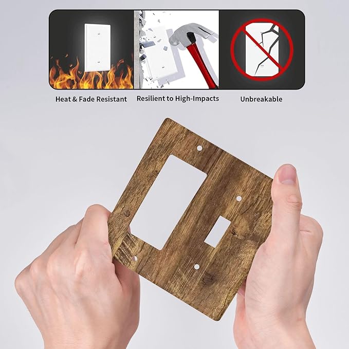 Light Switch Cover Plate Rustic Wood Grain Country Vintage Wooden Board 2 Gang Toggle Rocker Combo Wall Plates Decorative Switch Plates and Outlet Covers Socket Cover for Farmhouse Home Decor