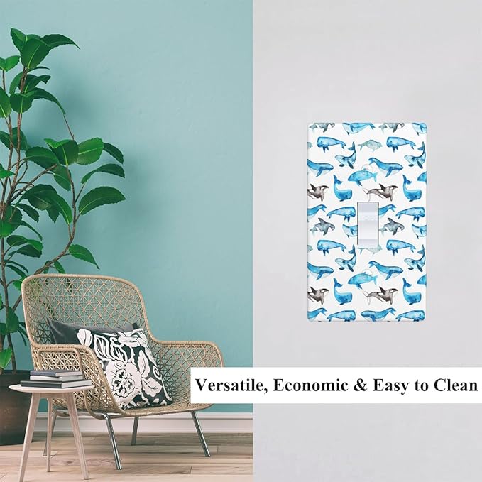 Whale Light Switch Cover Plate Sea Ocean Whales Blue Single Toggle Wall Plate 1 Gang Switchplate Home Decor for Living Room Kitchen 4.5"x 2.76"