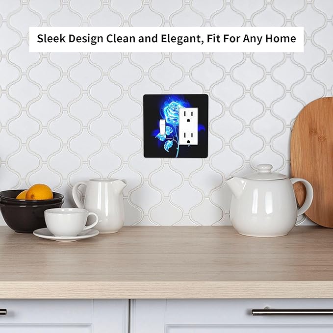 Blue Golden Rose Flower 2 Gang Single Toggle/Rocker Combination Light Switch Cover Decorative Wall Plate Cover Electrical Faceplate Art Oil Painting Decor