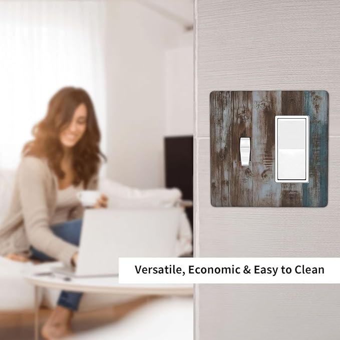 Vintage Blue Brown Wood Grain Outlet Covers 1 Toggle 1 Rocker Combination Electrical Switch Plates Light Switch Cover Plate Decorative Wall Plate for Bedroom Farmhouse Decor