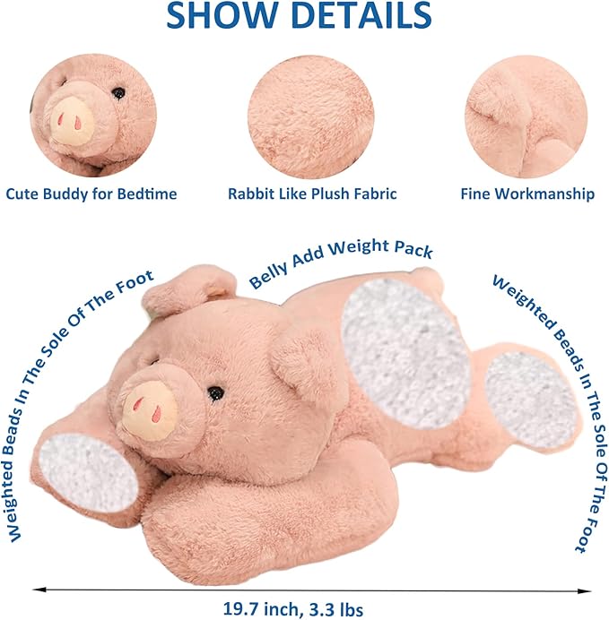 Weighted Stuffed Animals, 19.7" 3.3lbs Weighted Pig Stuffed Animal Toy Cute Pink Pig Plush Pillow Weighted Plush Animals Toy