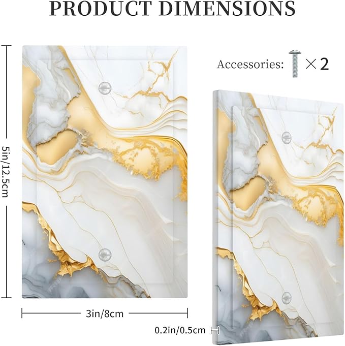 Exquisite White Gold Marble Abstract Luxurious Print Light Switch Cover Plate 1 Gang No Device Blank Electrical Wall Plates Faceplate Decorative Switch Plate Covers for Bathroom Kitchen Decor