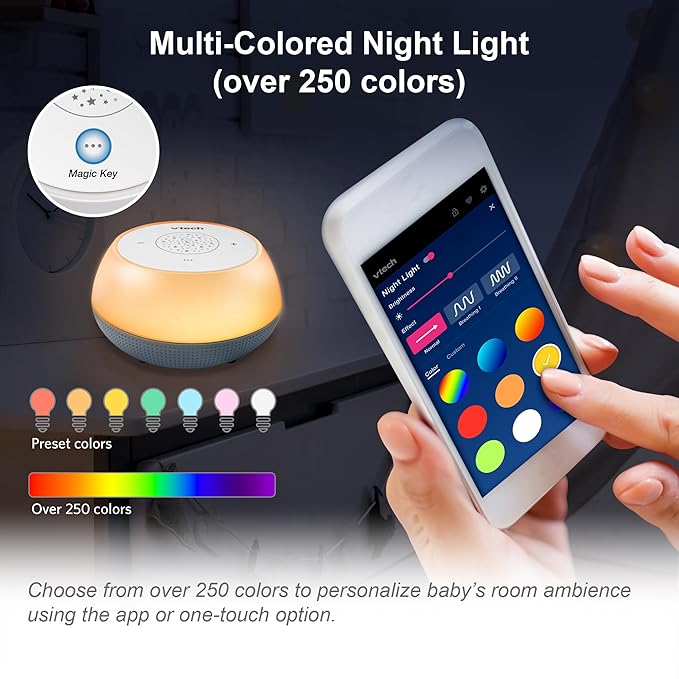 VTech BC8213 V-Hush Junior Sleep Training Soother with 40 Stories, Songs & Sounds - Record Your Own Voice, Portable Bluetooth Speaker, Multi-Color Night Light & Ceiling Projector