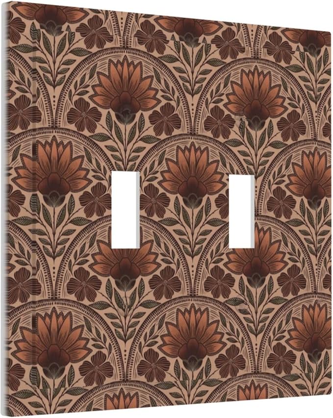 Earth Tone Floral Rustic Damask Boho Flower Decorative Switch Plates 2 Gang Double Toggle Outlet Light Switch Cover Wall Plate Electrical Faceplate for Farmhouse Home Decor