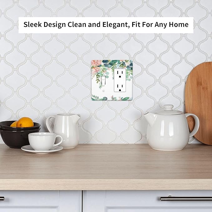 Green Eucalyptus Leaves Floral Watercolor Flower Outlet Covers 1 Toggle 1 Rocker Combination Decorative Wall Plate Electrical Switch Plates Light Switch Cover Plate for Bed Room Living Room Decor
