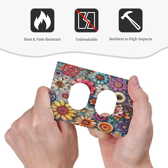 Outlet Covers Colorful Rainbow Pointillisme Flower 1 Gang Duplex Light Switch Cover Decorative Switch Plates Electrical Receptacle Faceplate Wall Plate For Bed Room Home Decor