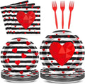 Wiooffen 96 Pcs Valentine's Day Party Plates Napkins Tableware Set Valentines Red Love Heart Stripe Supplies Disposable Dinnerware Valentine's Day Decoration Favors for Wedding 24 Guests