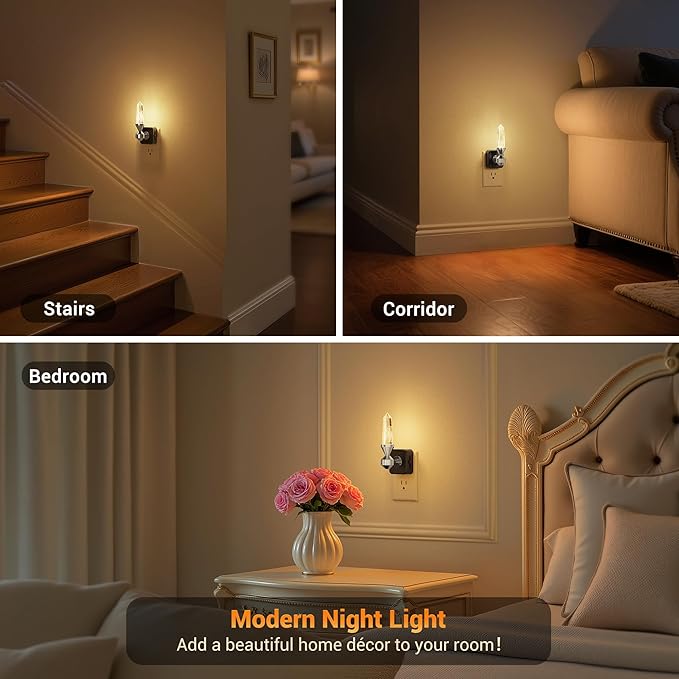 JandCase Healing Crystals LED Night Light Plug into Wall,Dimmable Night Lights witih Clear Quartz Tower, Dusk to Dawn Sensor Nightlights for Meditation Living Room Bedroom Home Decor
