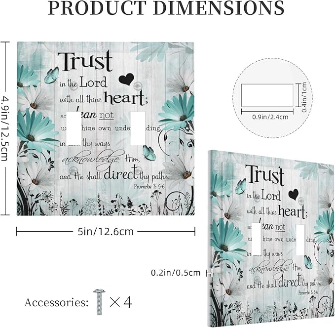 Rustic Teal Daisy Bible Verse Wooden Inspirational Quote Decorative Switch Plates 2 Gang Double Toggle Outlet Light Switch Cover Wall Plate Electrical Faceplate for Bedroom Living Room Decor