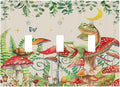 Decorative Switch Plates Boho Mushrooms Frogs Butterflies Flowers Moon Stars 3 Gang Wall Plate Faceplate Triple Toggle Light Switch Cover Electrical Wall Panels for Kids room Bedroom Decor