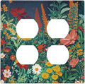 Decorative Outlet Covers with Wildflowers & Stars Botanical Floral Art Design 2 Gang Wall Plate Double Duplex Receptacle Light Switch Cover Switch Plate Cover for Garden Theme Wall Decor