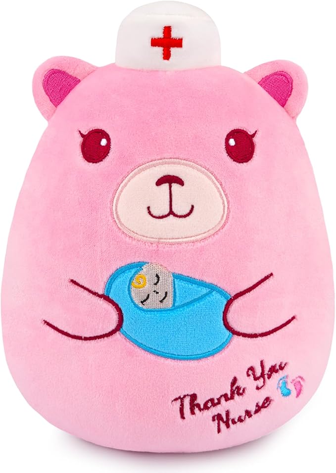 L&D Teddy Bear Plush, 9" Labor and Delivery Nurses Gifts Cute Stuffed Animal with Cap, Thank You Nurse Appreciation Gifts L&D RN Gift for Women