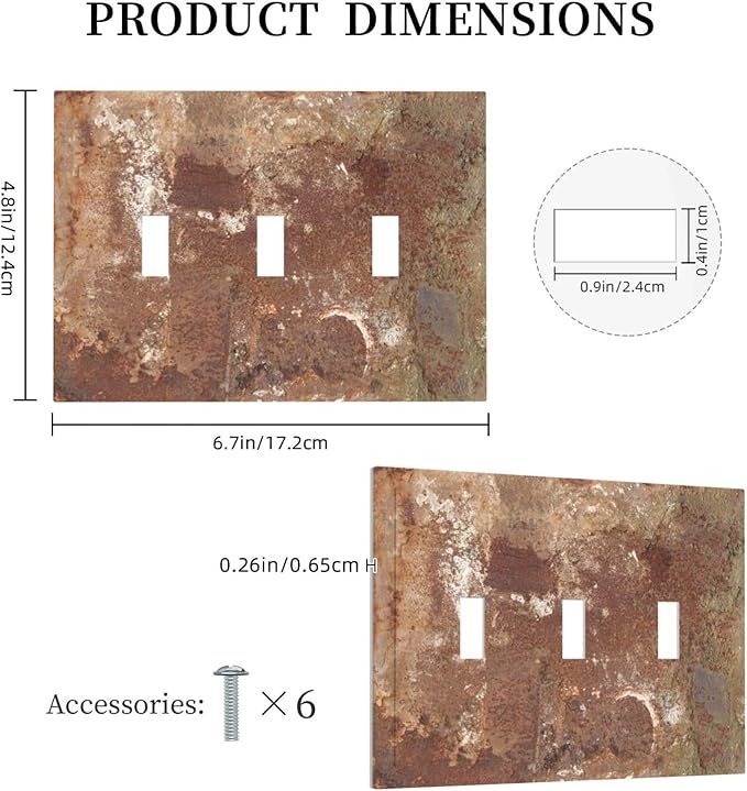 Decorative Switch Plates Shabby Old Aged Rusty Antique Brass Metal 3 Gang Wall Plate Triple Toggle Light Switch Cover Faceplate Electrical Wall Panels For Farmhouse Cabin Decor