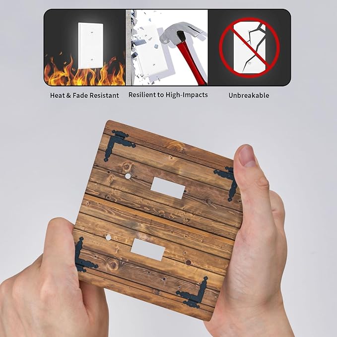 Faux Wood Decorative Printed Double Light Switch Cover Plates Decorative 2 Gang Wall Plate Double Toggle Lightswitch Cover