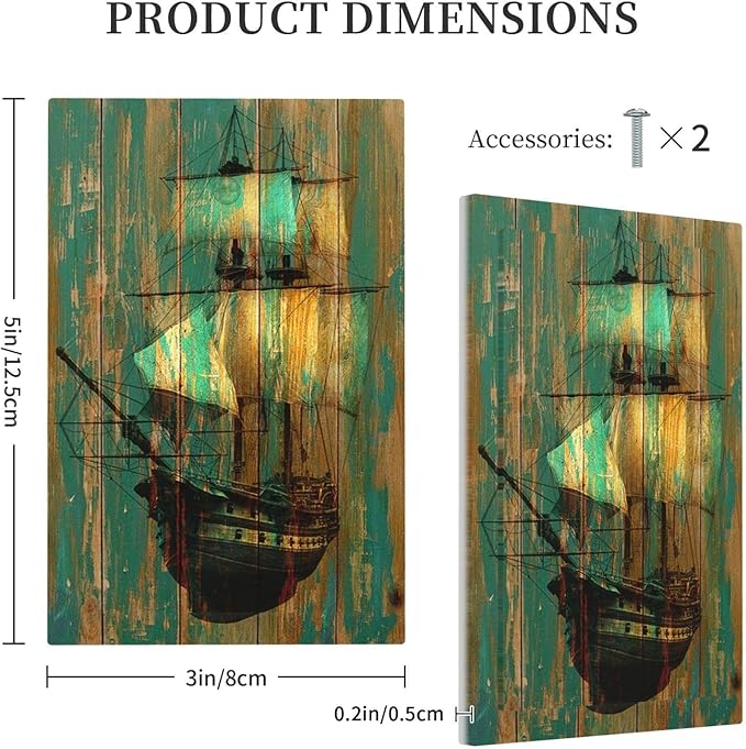 Light Switch Cover Plate Rustic Green Wood Grain Sailboat 1 Gang No Device Blank Electrical Wall Plates Faceplate Decorative Switch Plate for Farmhouse Bedroom Decor