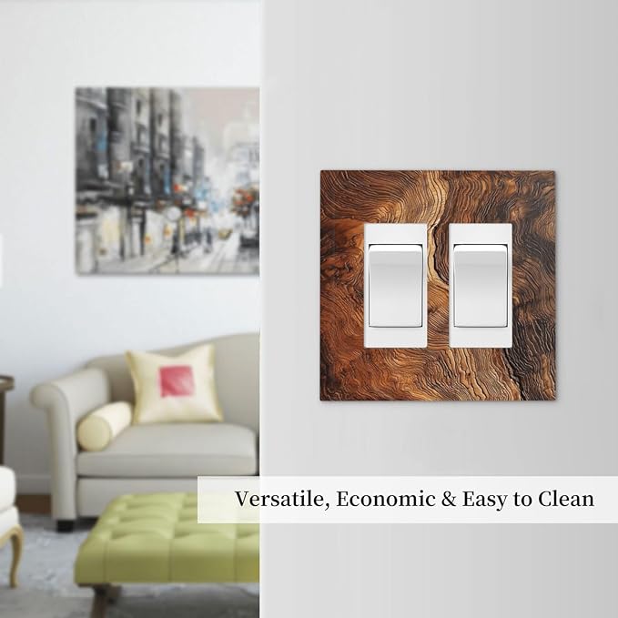Natural Wood Grain Texture Old Tree Trunk Print Decorative Outlet Covers 2 Gang Double GFCI Rocker Electrical Wall Panels Light Switch Cover Plate for Farmhouse Home Decor