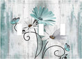 Teal Daisy Vintage Flower Butterfly Rustic Wood Print Decorative Switch Plates 3 Gang Wall Plate Triple Toggle Light Switch Cover Faceplate Electrical Wall Panels for Farmhouse Home Decor