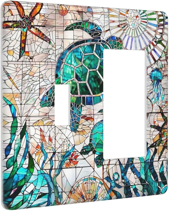 Green Sea Ocean Turtles 2 Gang Combination 1-Toggle 1-Decorator/Gfci Device Wall Plates Nautical Beach Hawaii Tropical Summer One Rocker with Toggle Combo Light Switch Plates and Socket Outlet Covers