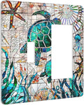 Green Sea Ocean Turtles 2 Gang Combination 1-Toggle 1-Decorator/Gfci Device Wall Plates Nautical Beach Hawaii Tropical Summer One Rocker with Toggle Combo Light Switch Plates and Socket Outlet Covers