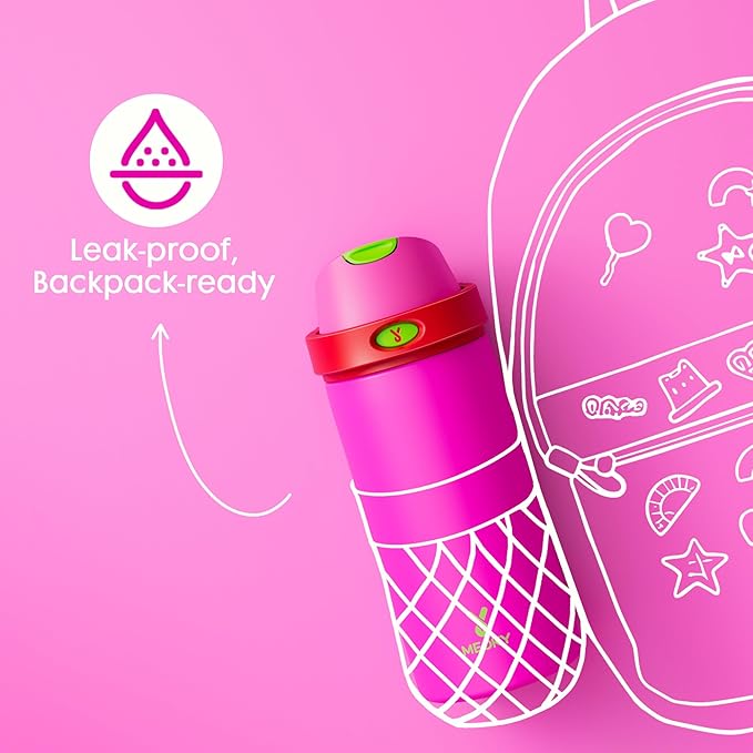 18 oz Insulated Water Bottle for Kids: Meoky Stainless Steel Water Bottle with 2-in-1 Straw and Spout Lid - Leak Proof, Cold for 24 Hours, BPA-Free for Girls School Backpacks, All the Berries