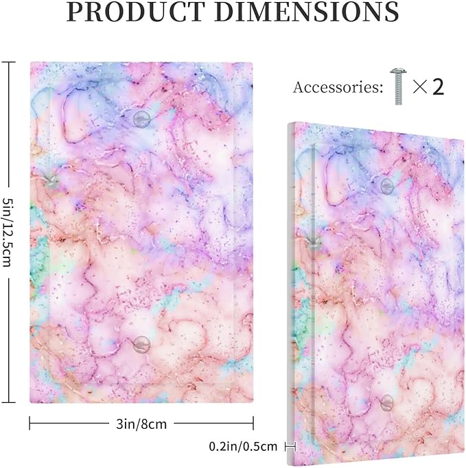 Decorative Switch Plate Covers Cute Marble Texture 1 Gang Light Switch Cover No Device Outlet Wall Plate Pink Purple Gold Abstract Blank Switchplate Electrical Faceplate for Kids Girls Nursery Decor