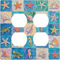 Sea Turtle Starfish Ocean Double Duplex Receptacle Outlet Cover Wall Plate Decorative 2 Gang Light Switch Covers Electrical Switchplate Home Decorate Faceplat for Bathroom Bedroom Kitchen Room
