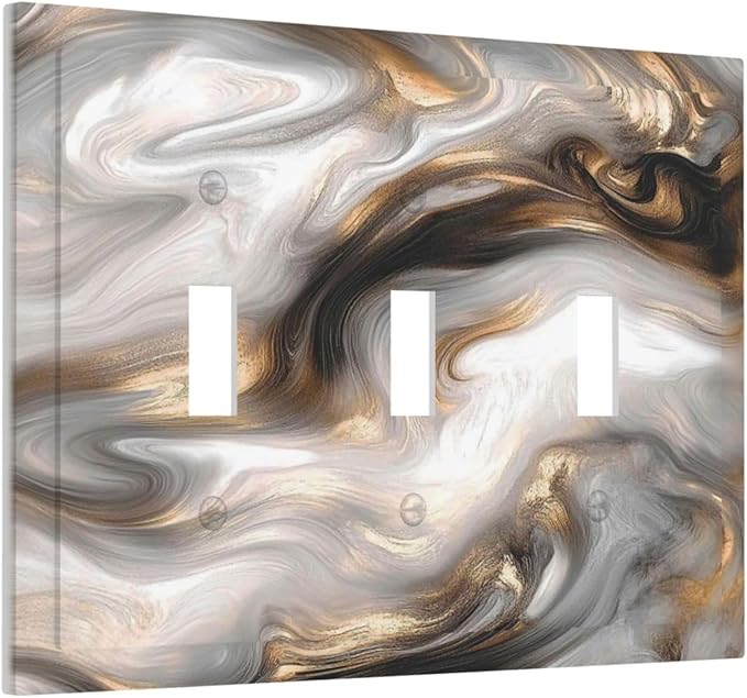 Decorative Switch Plates Grey Brown Swirl Marble Texture 3 Gang Wall Plate Triple Toggle Light Switch Cover Faceplate Electrical Wall Panels For Bathroom Kitchen Decor