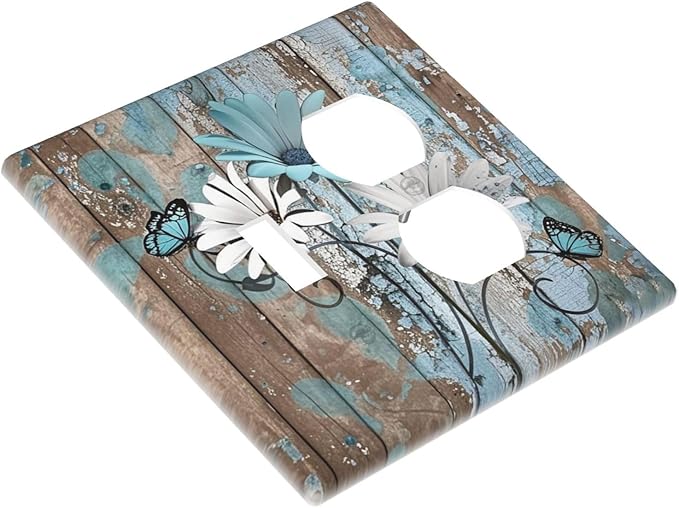 Wallplates Rustic Flower Teal Turquoise Daisy Butterfly 1 Toggle 1 Duplex Switch Plate Electrical Gfci Faceplate Decorative Light Switch Covers For Farmhouse Cabin Decor