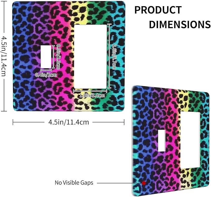 Rainbow Colorful Leopard 2 Gang Single Toggle/Rocker Combination Light Switch Cover Decorative Wall Plate Faceplate Boys Kids Teen Girl Bedroom Room Decorate 4.5" x 4.5