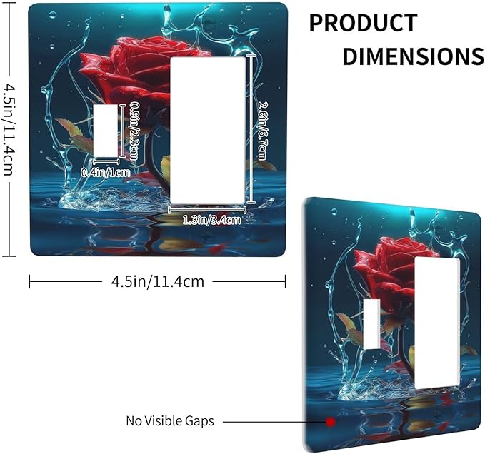 Red Rose Blue Water Drips 2 Gang Single Toggle Rocker Combination Light Switch Cover Decorative Wall Plate Cover Electrical Faceplate for Kidroom Bathroom Bedroom Kitchen Decorate