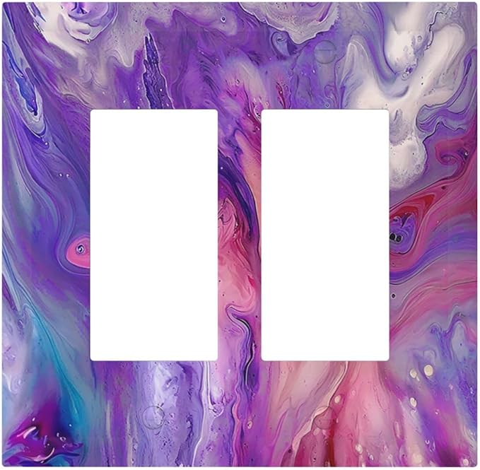 Liquid Marble Modern Abstract Texture Abstract Purple Paint Wall Art Decorative Outlet Covers 2 Gang Double Gfci Rocker Electrical Wall Panels Light Switch Cover Plate for Office Living Room