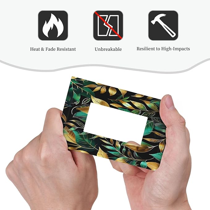 Decorative Outlet Covers Vintage Dark Green Vine Leaf Golden Plants 1 Gang Single Rocker Light Switch Cover Plate Wall Plates GFCI Faceplate for Bed Room Cabin Decor