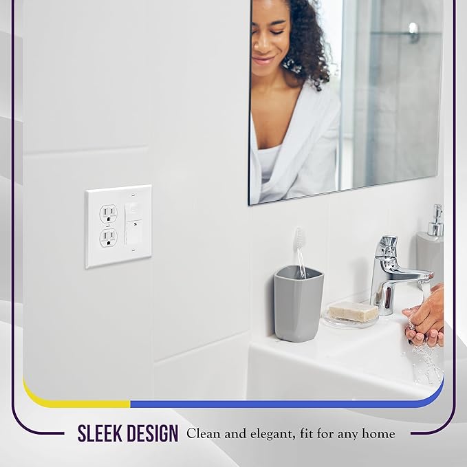 ENERLITES Combination Duplex Receptacle Outlet/Decorator Rocker Light Switch Wall Plate Cover, Midway Size 2-Gang 4.88" x 4.92", Polycarbonate Thermoplastic, UL Listed, 882131M-W, White