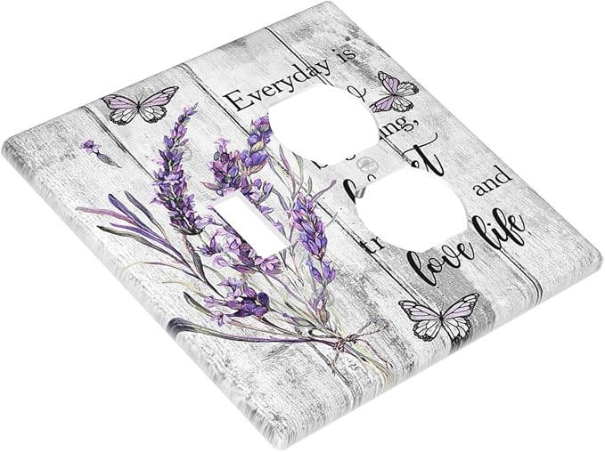 Decorative Outlet Covers Lavender Flower Purple Floral Butterfly on Plank Inspirational quotation 2 Gang Wall Plate Single Toggle Duplex Light Switch Cover Switch Plate Covers Faceplate