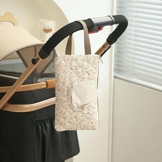 Quilted Baby Diaper and Wipes Pouch Portable Mommy Bag for Stroller Reusable Wipes Pouch with Lanyard for Casual Travel