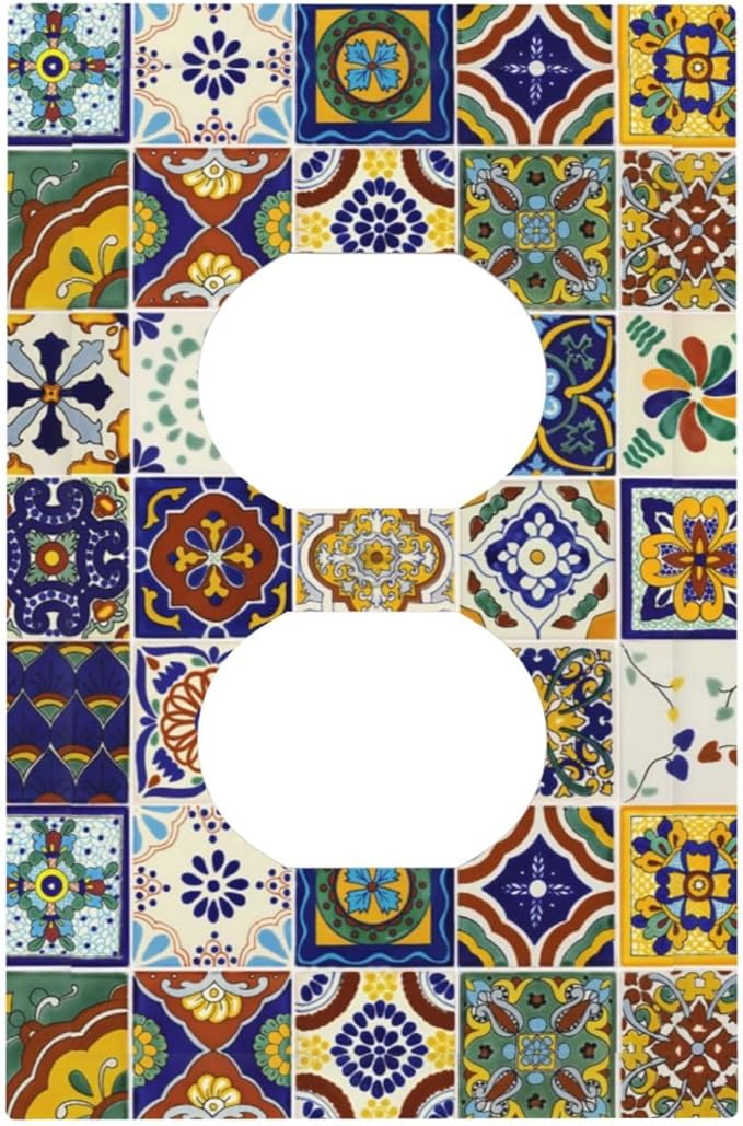 Yellow Mexican Moroccan Sun Tile 1 Gang Receptacle Wall Plate Duplex Outlet Covers Decorative Single Device Switchplate Face Wallplate Bedroom Decorate