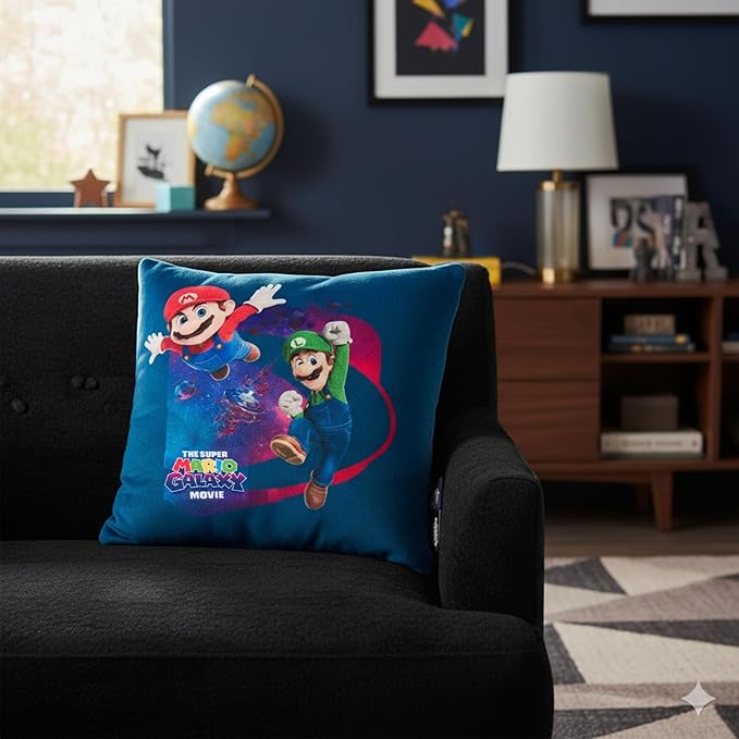 The Super Mario Galaxy Movie Kids Squishy Plush Throw Pillow, Soft Decorative Cushion for Bedroom Décor & Gifts, 13 Inch, Mario, Luigi & Princess Peach (100% Officially Licensed Product) By Franco