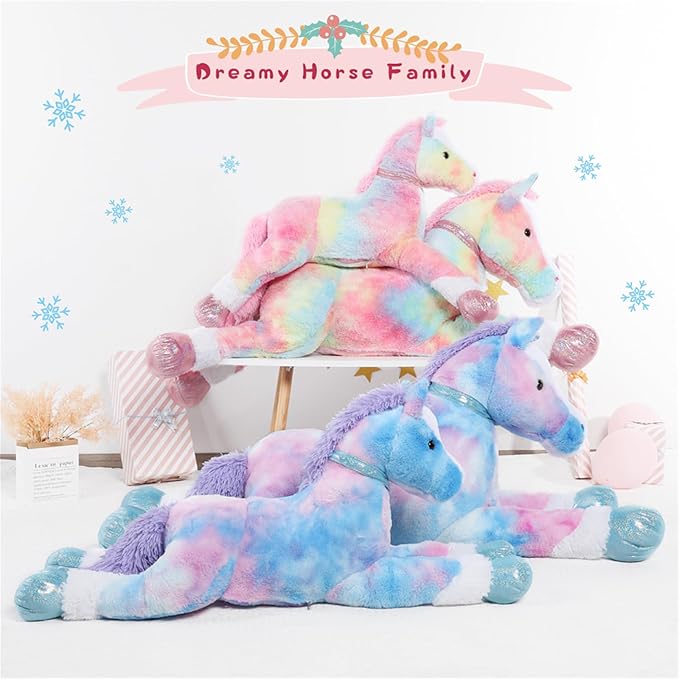 Tezituor 47 Inch Large Horse Stuffed Animal Toy, 4ft Tie-Dye Pink Horse Pony Plush Toy, Hugging Giant Soft Horse Plush Pillow for Kids Adult