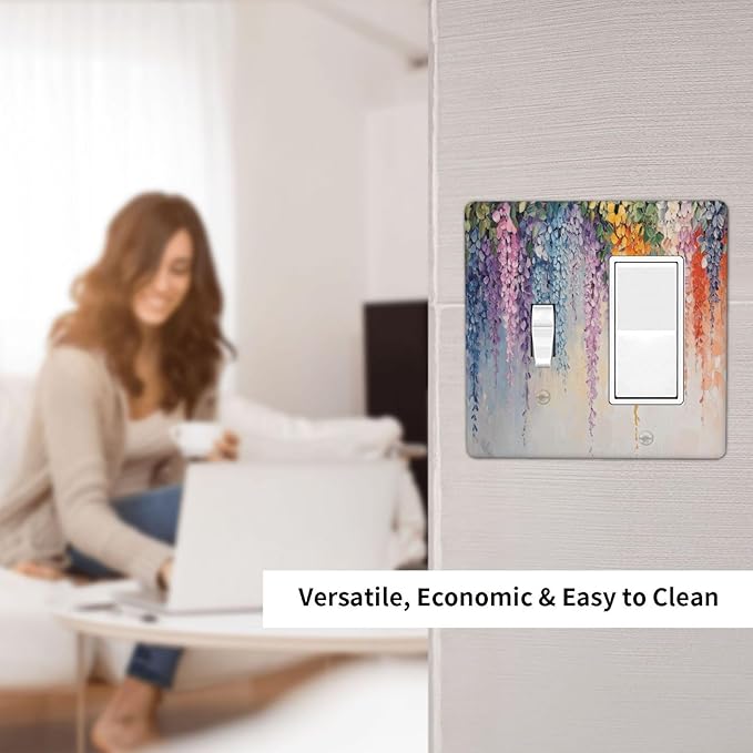 Colorful Wildflower Wisteria Cascade Floral Flower Outlet Covers 1 Toggle 1 Rocker Combination Decorative Wall Plate Electrical Switch Plates Light Switch Cover Plate for Bedroom Living Room Decor