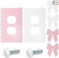 Relaxweex 2 Pcs Pink Bow Light Switch Cover Wall Plate Room Decor Metal Toggle Pink and White Cute Decorative Outlet Cover for Bedroom Home Decor (Round Hole)