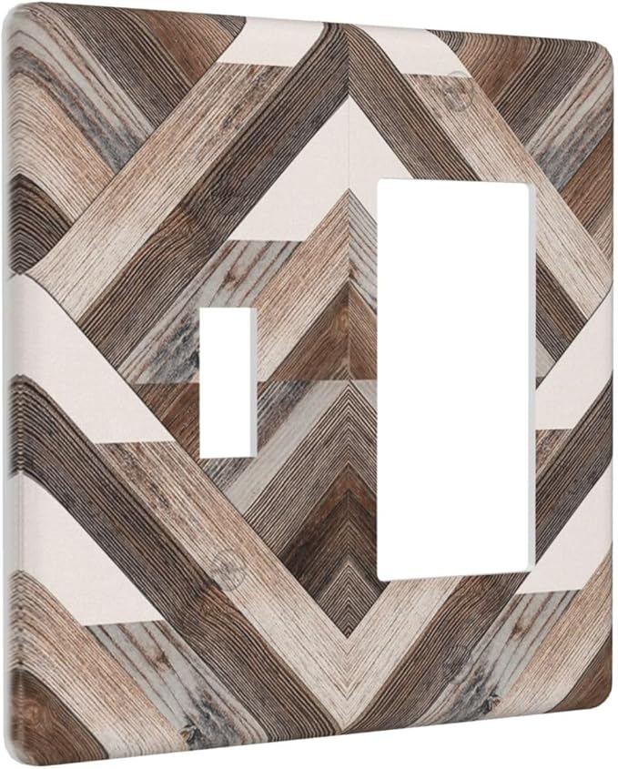Polygon Collage Abstract Shapes Rustic Wood Panel Print Outlet Covers 1 Toggle 1 Rocker Combination Decorative Wall Plate Electrical Switch Plates Light Switch Cover Plate for Farmhouse Bedroom Decor