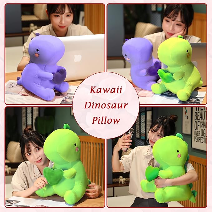 SQEQE Dinosaur Stuffed Animal, Loving Soft Dino Plush Toys with Holding Heart, Sweet Romantic Anniversary Birthday Gift for Her Girls Boys Girlfriend(Green,20 inch)