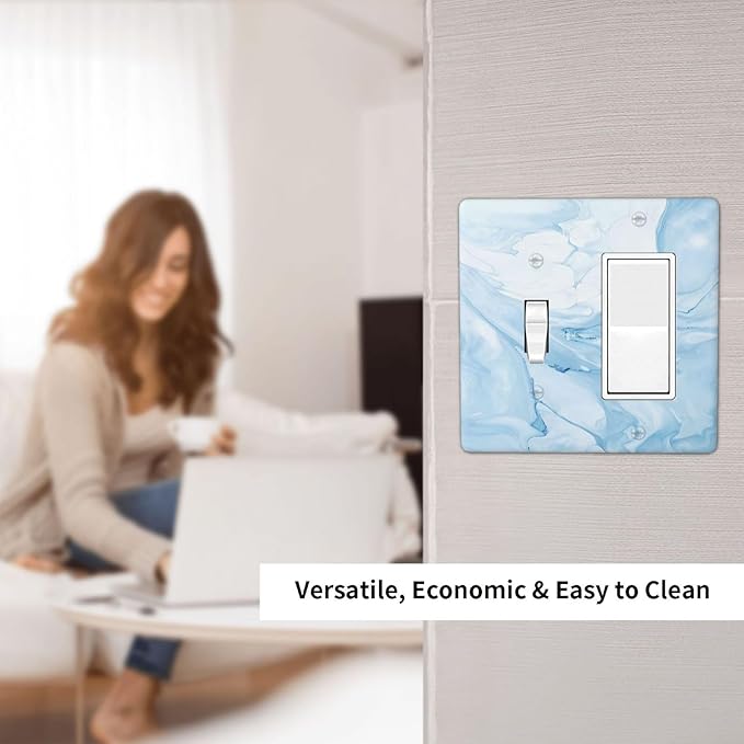 Navy Blue Sea Waves Spilled Ink Marble Simplicity Print Outlet Covers 1 Toggle 1 Rocker Combination Decorative Wall Plate Electrical Switch Plates Light Switch Cover Plate for Bathroom Living Room