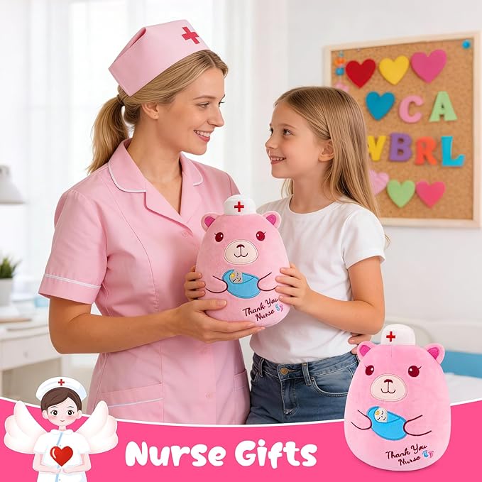 L&D Teddy Bear Plush, 9" Labor and Delivery Nurses Gifts Cute Stuffed Animal with Cap, Thank You Nurse Appreciation Gifts L&D RN Gift for Women