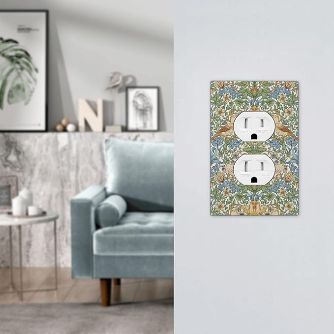 William Morris Strawberry Thrush Birds Vintage Floral Flowers Plant 1 Gang Electrical Duplex Outlet Covers Receptacle Light Switch Cover Decorative for Country Bedroom Home Living Room Décor