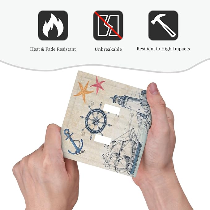 Nautical Sailboat Beach Anchor Pirate Beacon Ocean Double Toggle Light Switch Covers Decorative 2 Gang Wall Plate Electrical Faceplate Switchplate for Farmhouse Bathroom Bedroom Living Room Decor